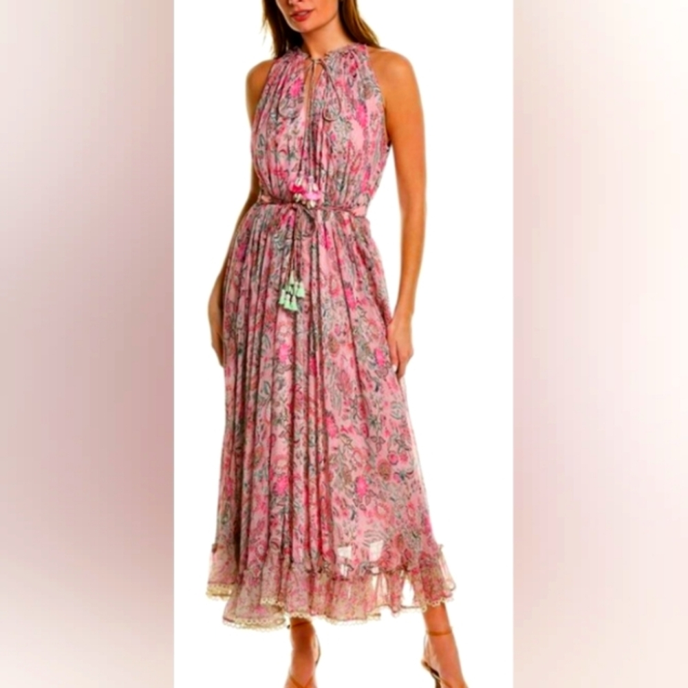 Hemant & Nandita Pink Paisley Floral Swing Flare Lace Maxi Dress SMALL 2-6 *READ